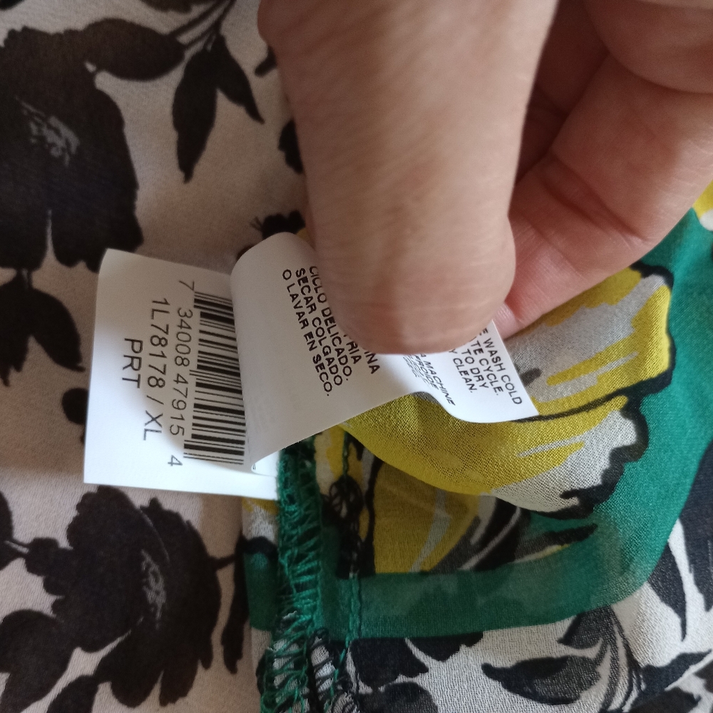 Karen Kane green/yellow citrus floral chiffon peasunt tunic blouse top size XL - Picture 11 of 13